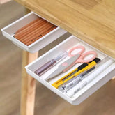Under Desk Drawer Storage Box, Self Stick Pencil Tray, Hidden Stationery Organizer, Bedroom Office Pen Holder Case, Adhesive Under Table Drawer Box, Hidden Small Desk Drawer For Reduced Clutter, Self-Adhesive Drawer With Smooth Sliding Track